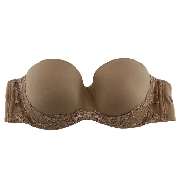 Victoria's Secret Lightly-Lined Strapless Bra Lace Padded Underwired Tan 34C - Picture 1 of 5